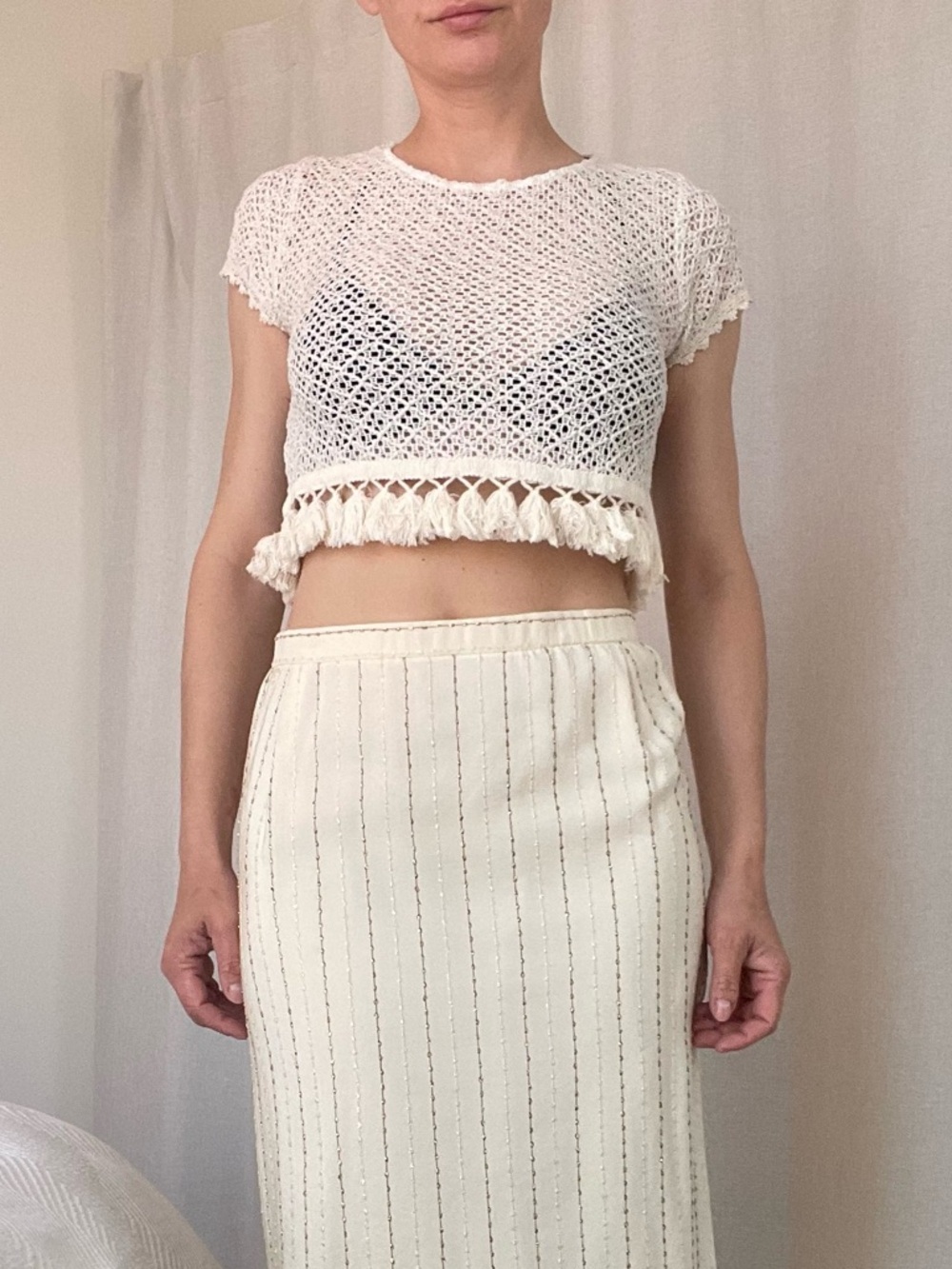 Anine Bing XS / S Crochet Crop Top Cream